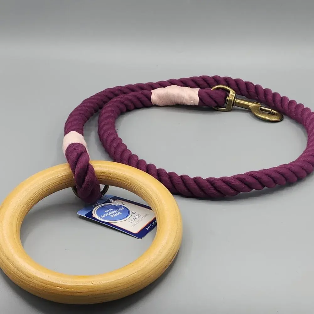 Dog Leash Top Paw Explorer Collection Rope with Wooden Handle 4ft NWT Purple